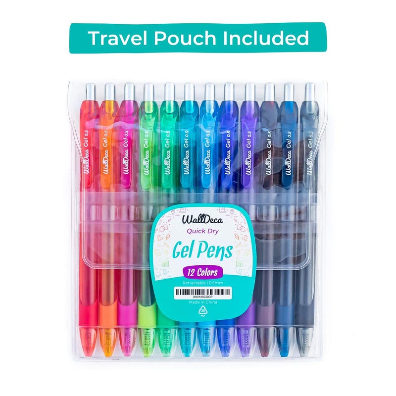 WallDeca Gel Pens | 12 Count, Fine Point Tip (0.5mm), Assorted Rainbow Colors, Retractable | Made for Everyday Writing, Journals, Notes and Doodling - Image 2